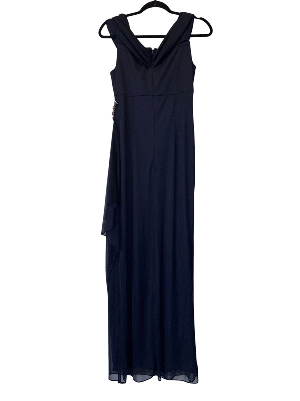 ALEX EVENINGS Embellished Navy Blue Cold Shoulder Column Gown - Picture 10 of 16